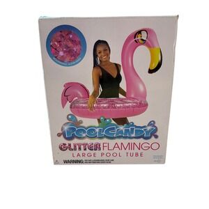 PoolCandy Glitter Flamingo Large Pool Tube Inflatable Pink Holographic PCA2740GF